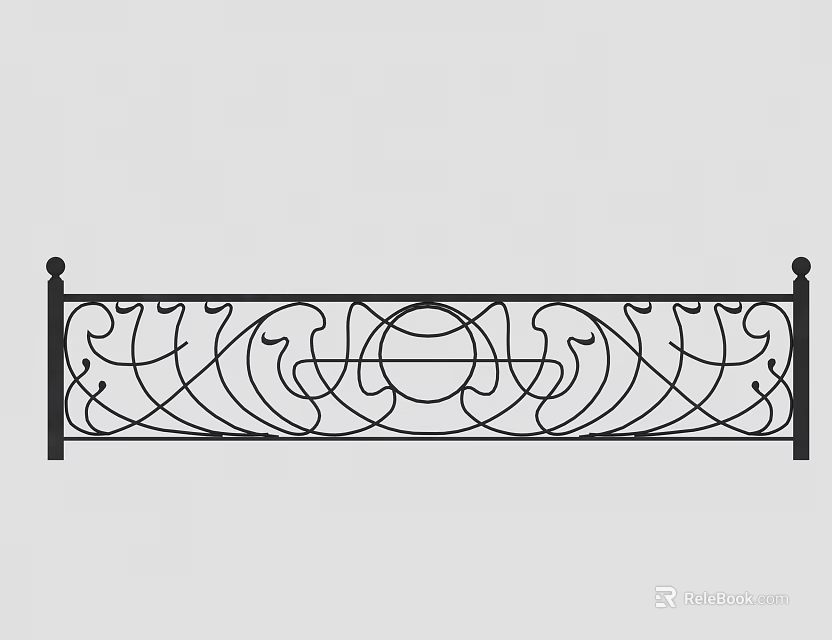 Black Ornate Iron Fence With Intricate Curved Patterns And Decorative Design 3d model 