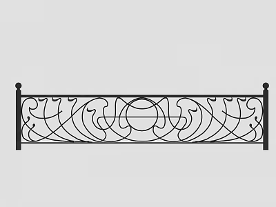 Black Ornate Iron Fence With Intricate Curved Patterns And Decorative Design 3d model