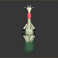Decorative Giraffe Toy Figure Resting Its Neck On Green Bottle With Pink Mouth