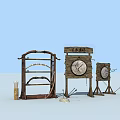Traditional Rustic Garden Ornaments with Wooden Archery Targets Bows Arrows and Signboard