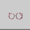 Art Installation Pink Glasses Frame Decorated With Sakura Daisy Flowers And Falling Petals