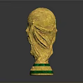 Golden World Cup Trophy With Green Striped Base And Polished Metal Surface