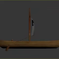 Traditional Wooden Sailboat With Red Mast And White Sail For Water Travel