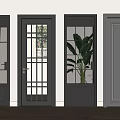 Stylish Gray Hinged Doors With Various Glass Panel Designs And Gold Metal Handles