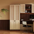 Modern Desk Interior Design With Brown Cabinet Black Chair And Green Plant