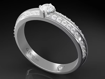 Elegant 18K Gold Diamond Ring With Sparkling Side Stones And Polished Band 3d model