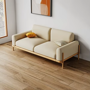 Solid Wood Double Sofa Solid Wood Sofa Decorative Hanging Picture Soft Sofa 3d model