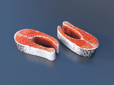 Fresh Salmon Steaks with Vibrant Orange Flesh White Fat Edges and Black Skin 3d model