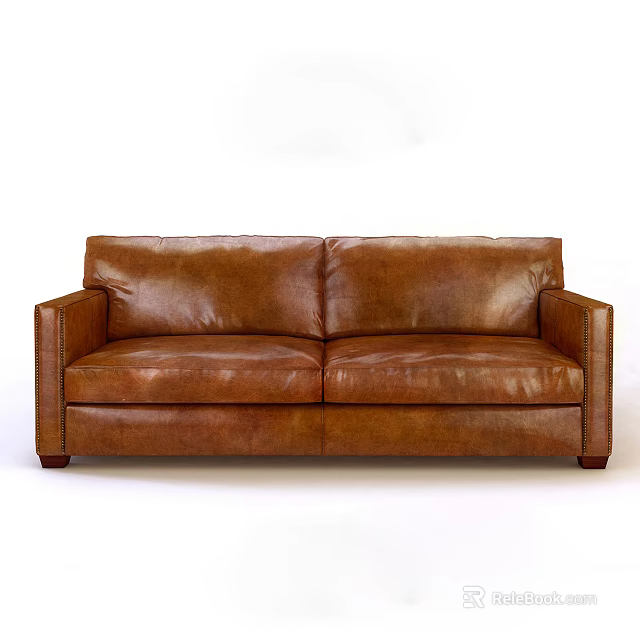 Brown Leather Two-Seater Sofa With Modern Design For Living Room Interior 3d model 