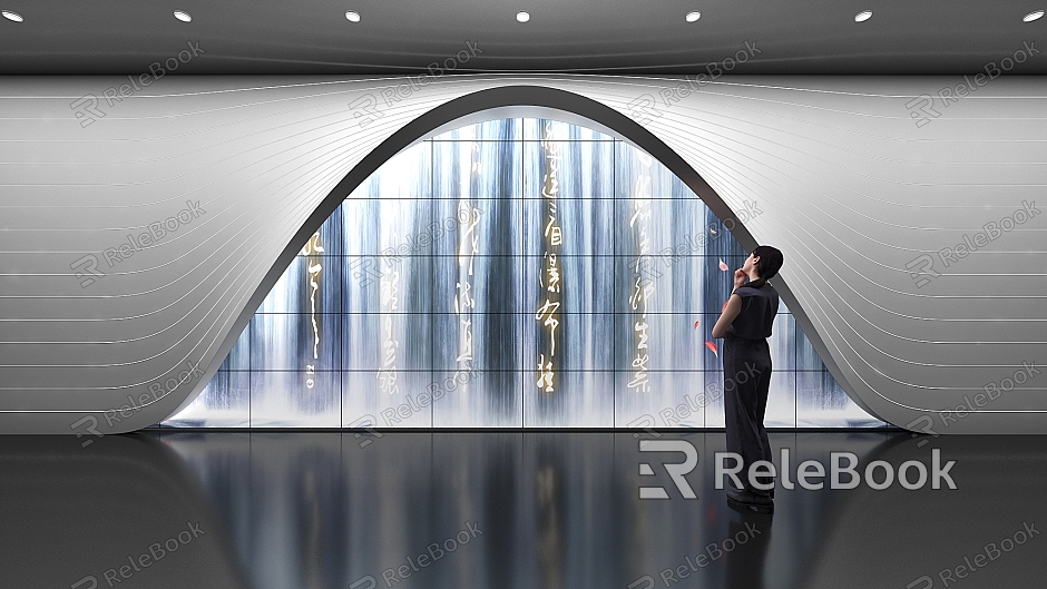 Exhibition Hall Exhibition Preface Hall Background Wall Image Wall Waterfall Spliced Screen Multimedia Interactive Exhibition Art Device model