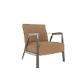 Modern Brown Leather Armchair With Sleek Metal Frame And Sturdy Legs