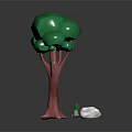 Cartoon Low Poly Tree With Pink Trunk Green Foliage And White Rocks 3d model