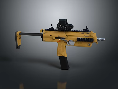 Yellow Tactical Gun With Black Scope Ergonomic Grip And Barrel Design Features 3d model