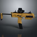 Yellow Tactical Gun With Black Scope Ergonomic Grip And Barrel Design Features