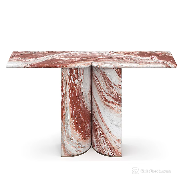 Elegant Red Veined Marble Console Table Modern Entryway Side Cabinet For Luxury Hallway Home Decor 3d model 