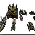 Characters And Biological Mechanical Models With Warships Tanks Platforms Green Yellow Structures