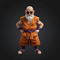 Animated Elderly Character In Orange Robe With Purple Belt White Beard And Sunglasses
