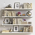 Stylish Bookshelf Display With Hardcover Books Framed Art And Decorative Vases