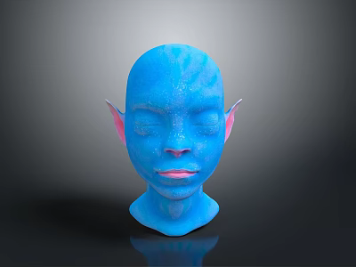 Game Movie Character Head Model With Blue Skin Pointed Pink Inner Ears And Facial Texture 3d model