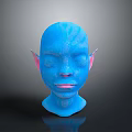 Game Movie Character Head Model With Blue Skin Pointed Pink Inner Ears And Facial Texture