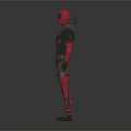 Deadpool Superhero In Red And Black Costume With Armor And Weapons Full Body View