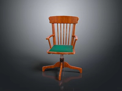 Classic Wooden Single Chair With Green Cushion Armrests And Swivel Base 3d model