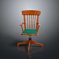 Classic Wooden Single Chair With Green Cushion Armrests And Swivel Base