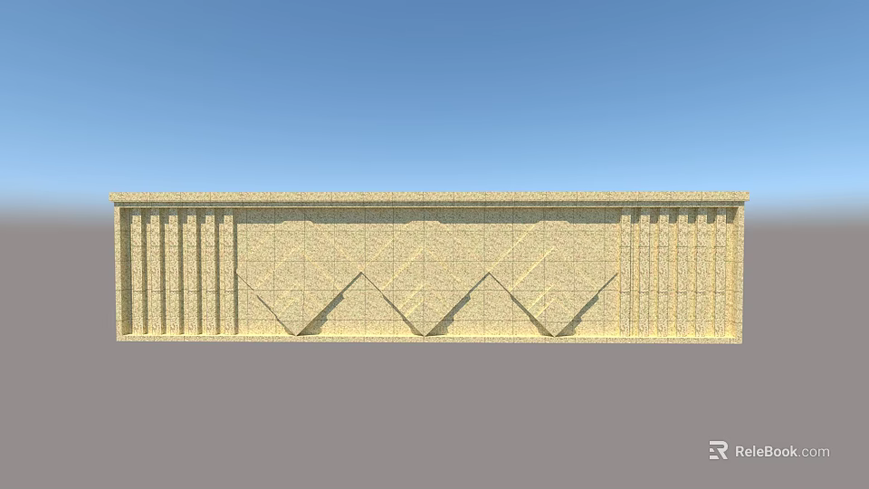 Stone Feature Wall With Geometric Patterns And Columns Under Blue Sky 3d model