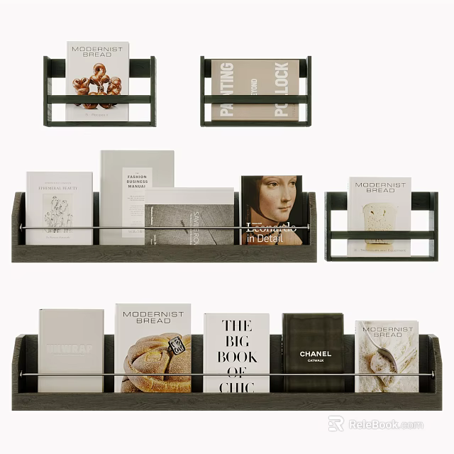 Modern Books and Magazines Collection Display on Stylish Shelves with Various Covers 3d model 