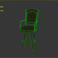 Red Upholstered Bar Stool With Wooden Frame And Armrests In Classic Style