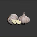 Whole Fresh Garlic Bulbs and Sliced Cloves on Black Background with Reflection