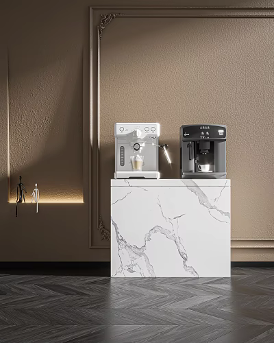 Modern Kitchen Appliances On Marble Countertop With Coffee Machines Design 3d model