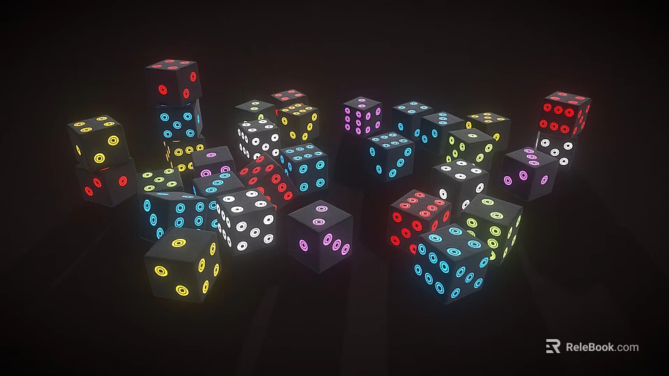 Colorful Glowing Dice Enhance Fun Board Game Entertainment and Tabletop Play 3d model 