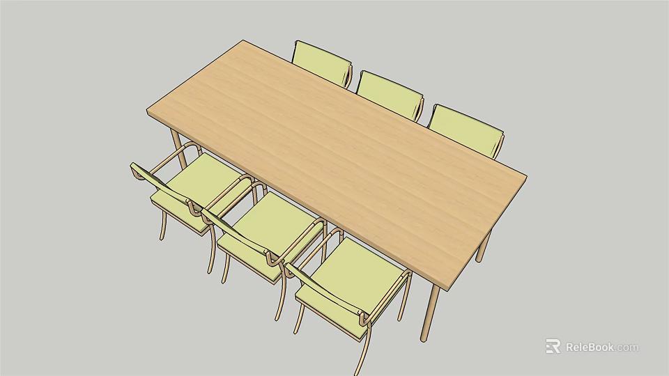 Simple Modern Dining Table Set With Six Chairs And Wooden Top 3d model