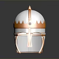 Ancient Warrior Helmet With Silver Gold Finish Crested Top And Red Accent For Medieval Warfare