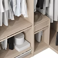 Modern Wooden Wardrobe Interior With Hanging Clothes Folded Garments Shelves And Drawers