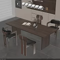 Modern Wooden Dining Table Set With Black Chairs Open Book White Vase And Hanging Lights