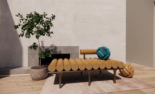 Modern Sofa Stool Flannel Distinctive Bench Sitting Stool 3d model