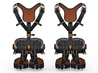 Two Black And Brown Harness Gear With Orange Accents And Adjustable Straps 3d model