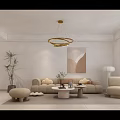 Modern Living and Dining Room Interior With Open Layout Pendant Light and Sofa 3d model