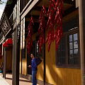 Traditional Chinese Style Boutique Guesthouse Building with Red Tile Roof and Wooden Structure in Courtyard