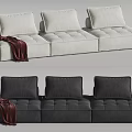 Modern White and Dark Gray Sectional Sofa with Multiple Cushions and Red Blanket 3d model