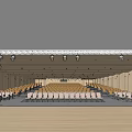 Spacious Auditorium Interior With Rows Of Yellow Seats Wooden Walls And Stage Lights