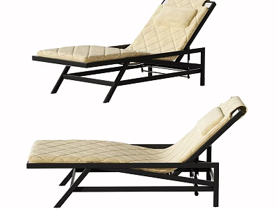Comfortable Outdoor Lounge Chair With Black Metal Frame And Beige Quilted Cushion 3d model