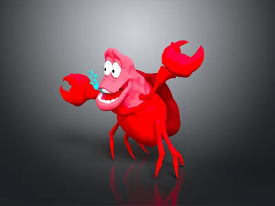 Cartoon Red Crab Character With Big Claws And Happy Expression 3d model