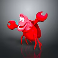 Cartoon Red Crab Character With Big Claws And Happy Expression