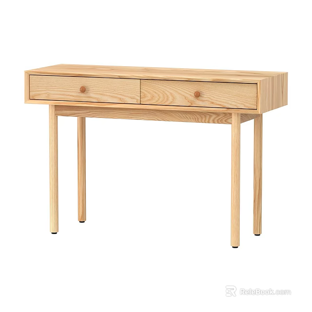 Minimalist Light Wood Desk With Two Drawers Round Knobs And Slender Legs 3d model