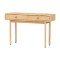 Minimalist Light Wood Desk With Two Drawers Round Knobs And Slender Legs 3d model