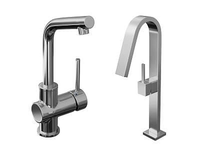 Two Modern Stainless Steel Faucet Designs With Contemporary Curved And Straight Structures 3d model