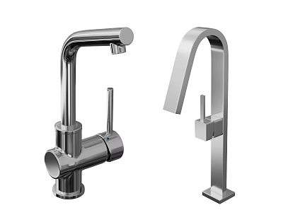 Two Modern Stainless Steel Faucet Designs With Contemporary Curved And Straight Structures 3d model